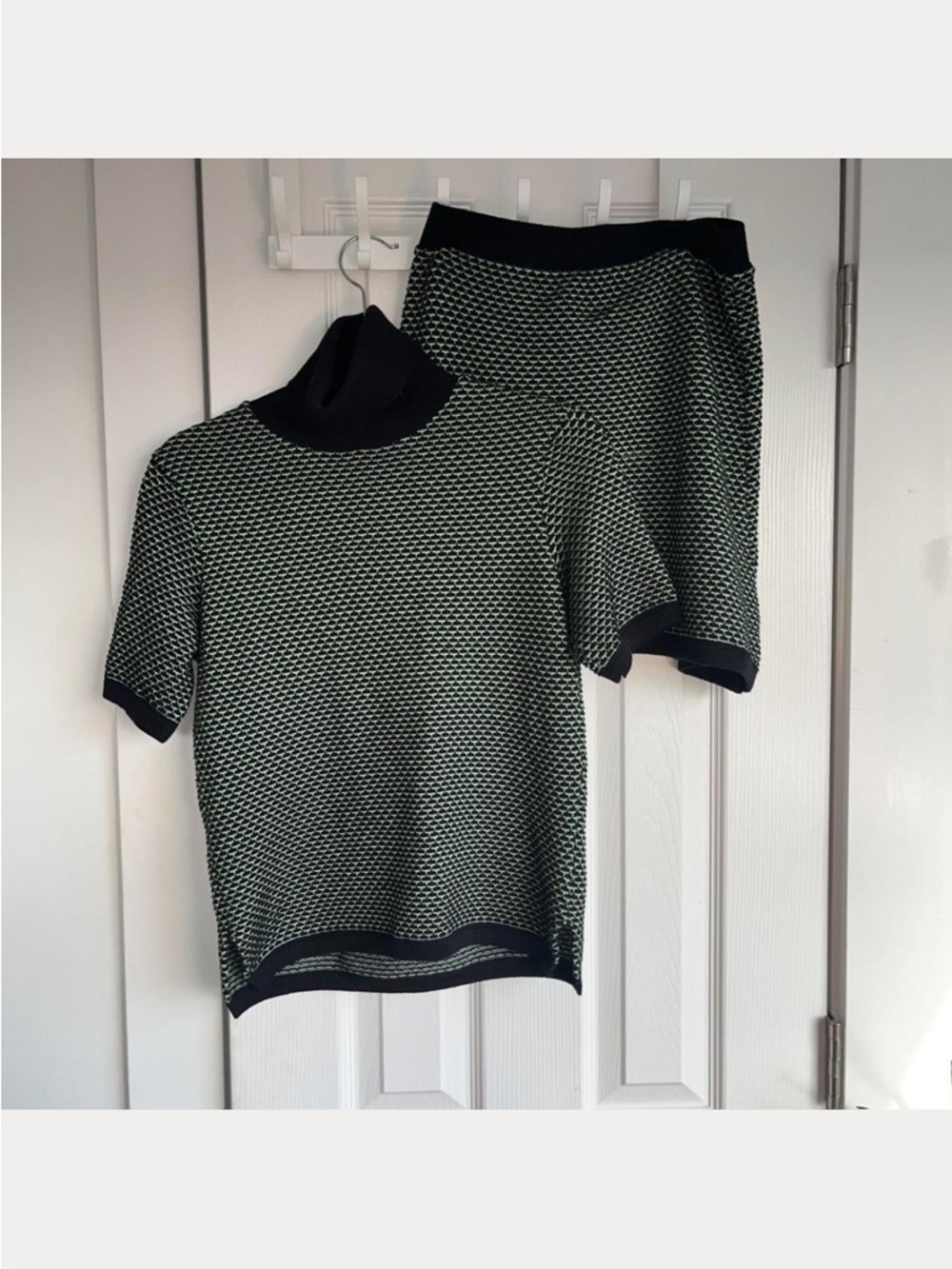 Zara Black & Green Turtleneck Knit Sweater and Skirt Set